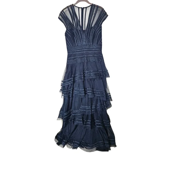 Tadashi Shoji Navy Tierd Ruffle Formal Dress
